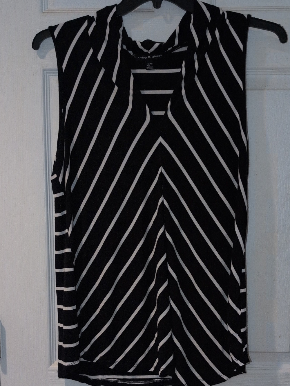 Cable & Gauge Black and White Striped V-Neck Tank